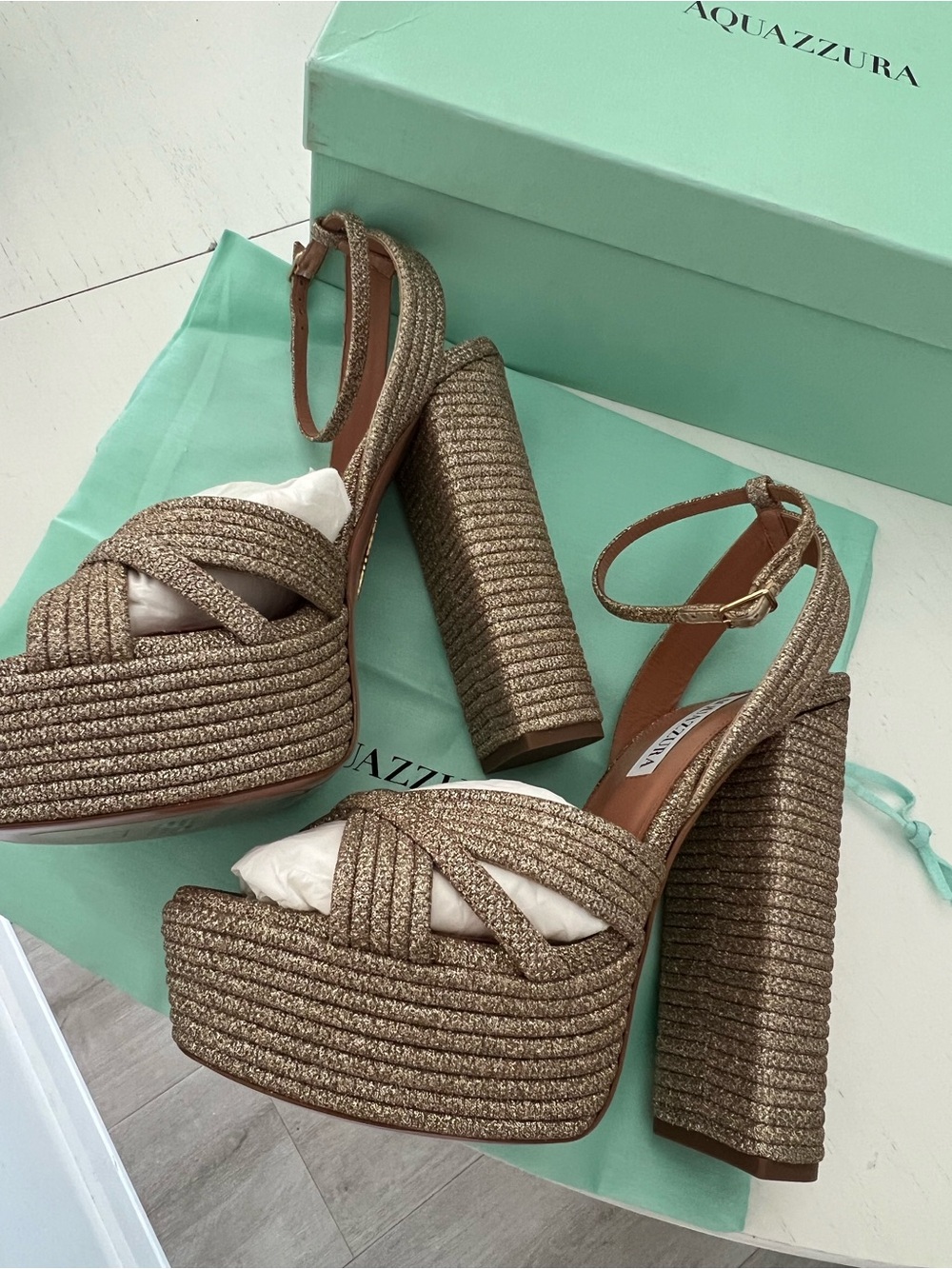 Aquazzura Sundance Plateau - Platino, Size 38 NWT BRAND NEW